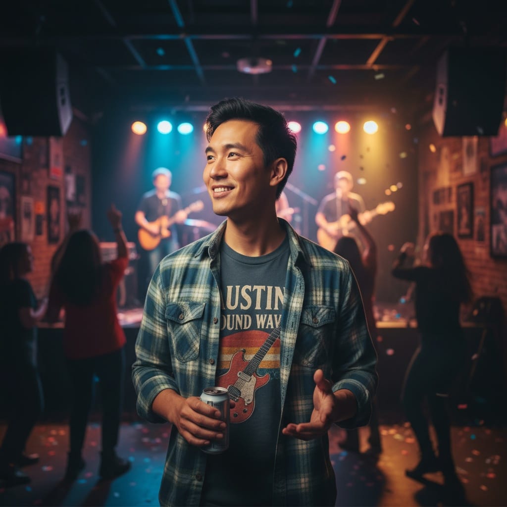 slim asian man live music venue crowd 67327637