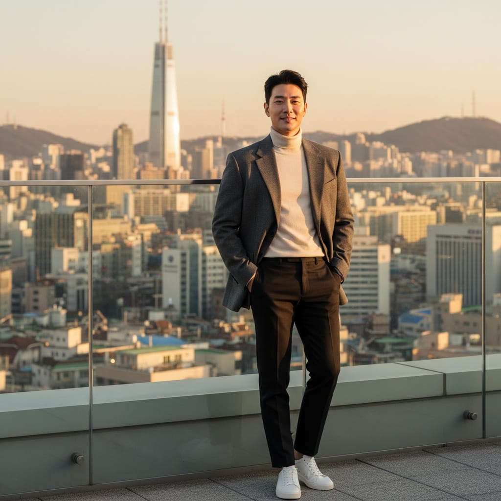 slim asian man lotte tower skyline rooftop 44809164