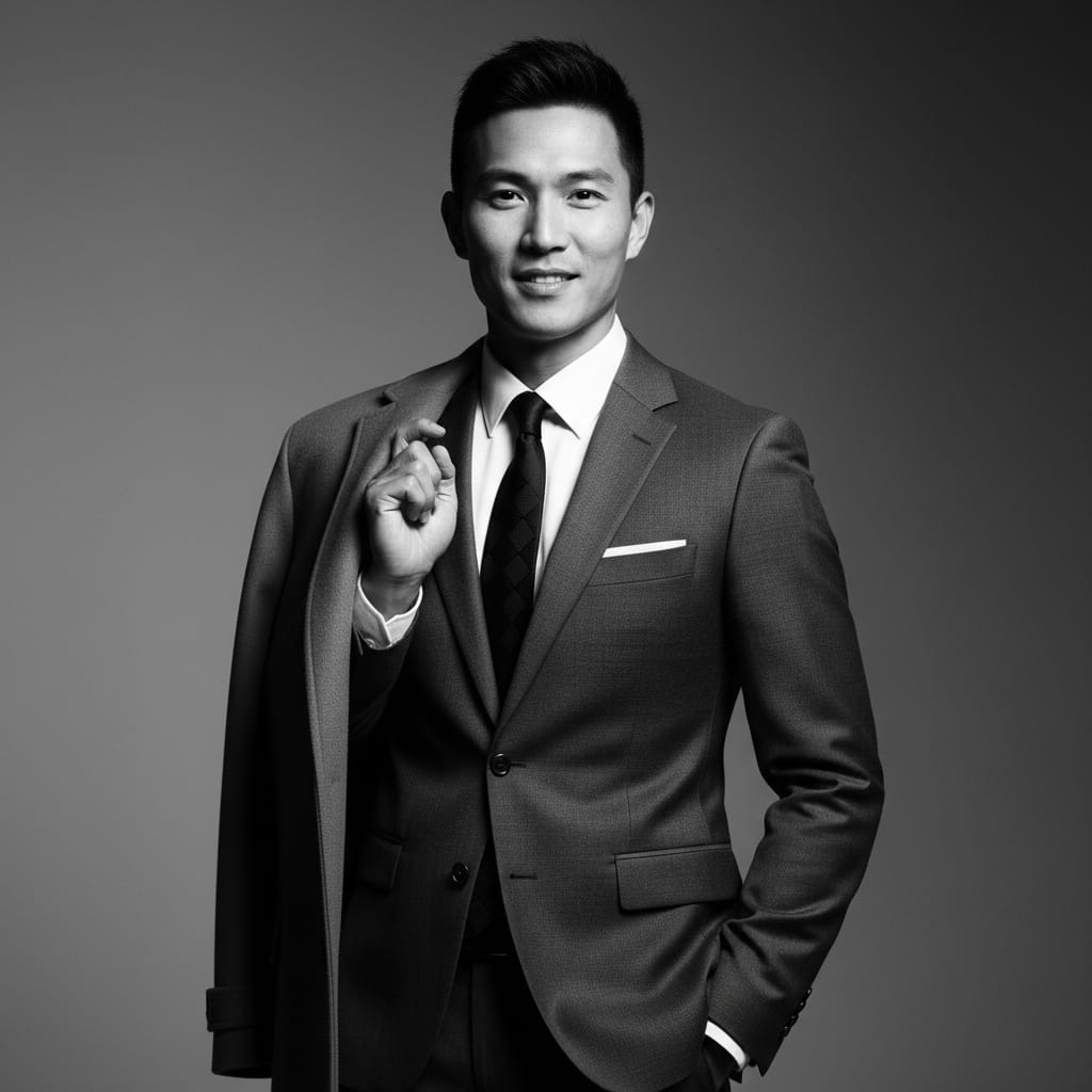 slim asian man monochrome high contrast 33048686
