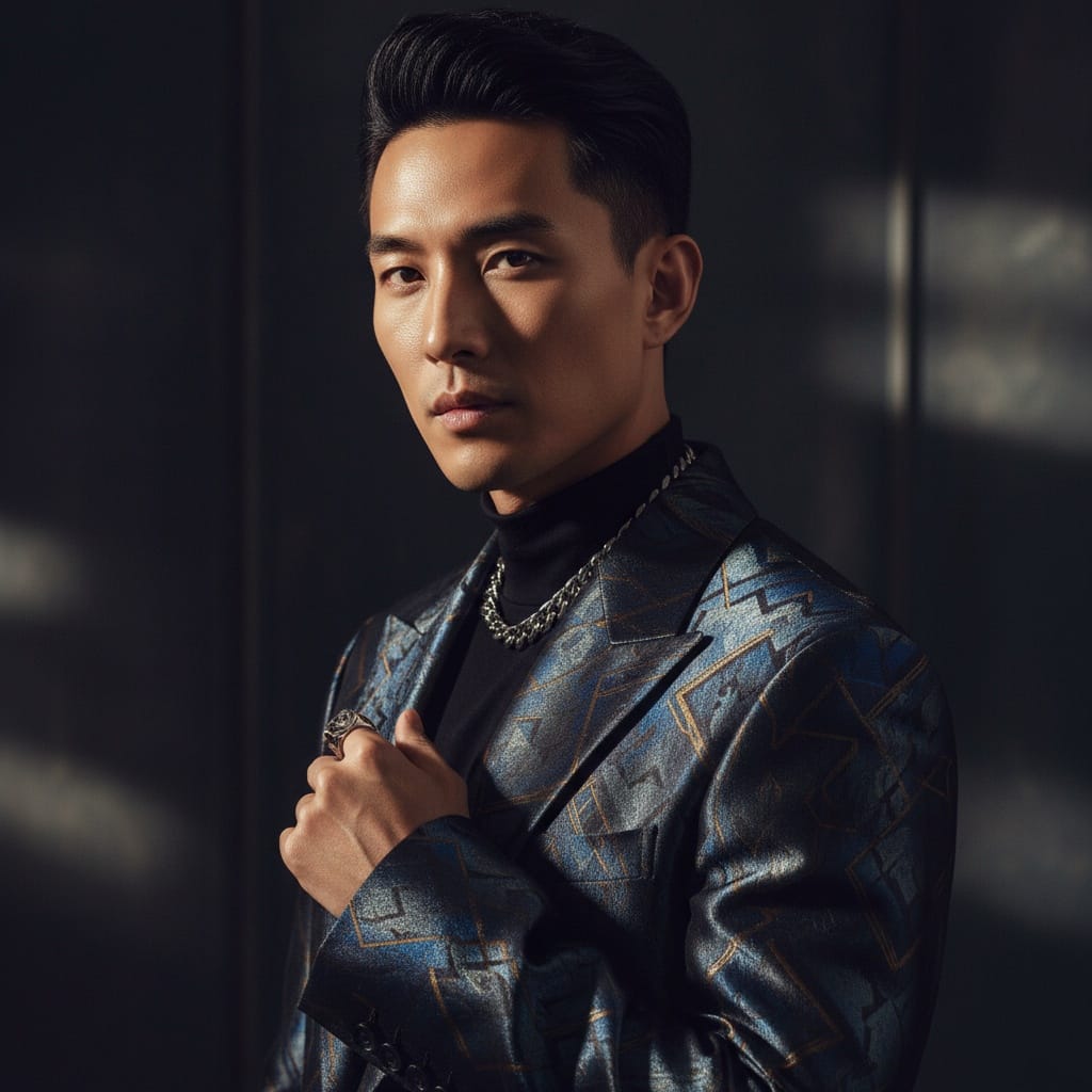 slim asian man moody dramatic dark background 28227245