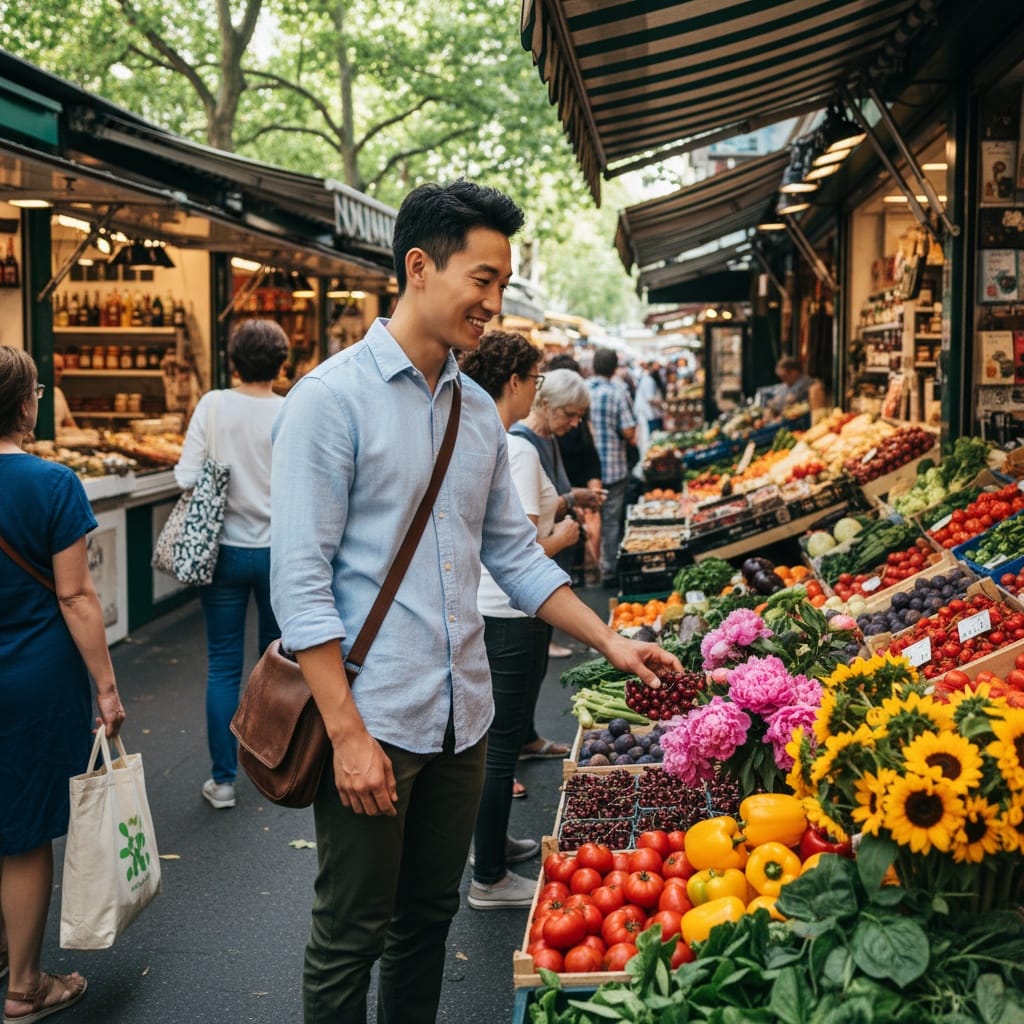 slim asian man naschmarkt outdoor market 95587634