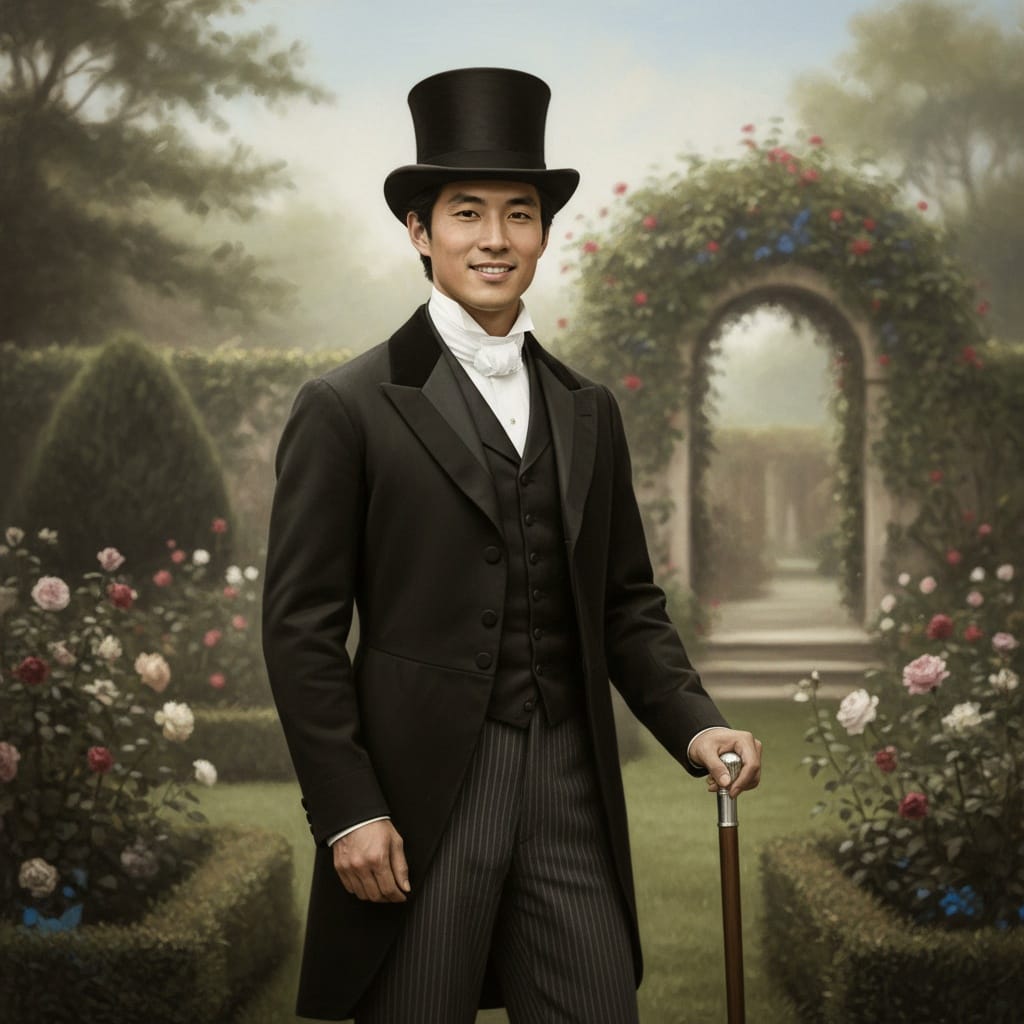 slim asian man outdoor garden portrait 25268443