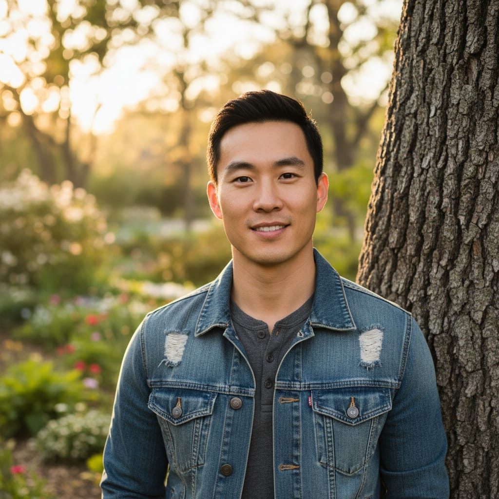 slim asian man outdoor natural light portrait 32537051