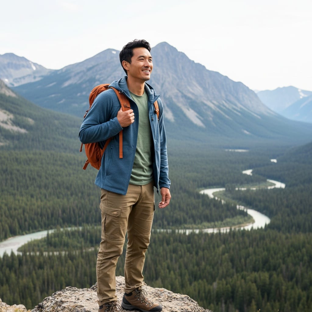 slim asian man outdoor nature adventure 64117104