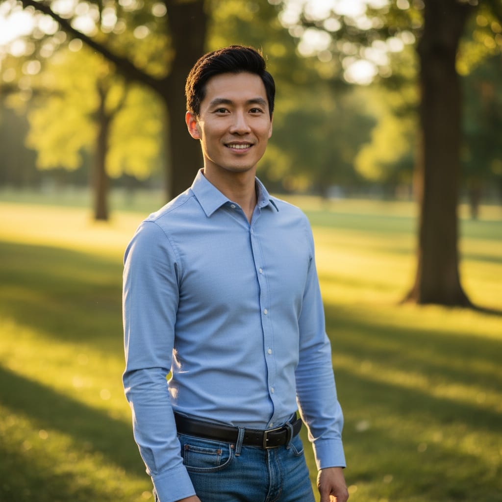 slim asian man outdoor park natural light 45225923