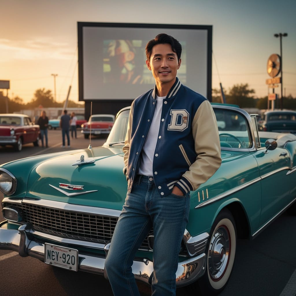 slim asian man retro drive in theater 46011398