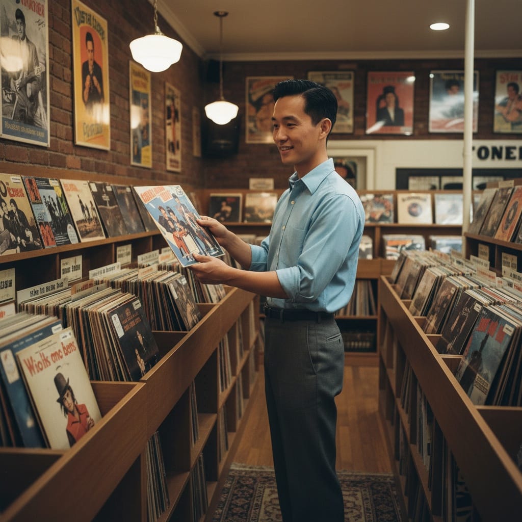 slim asian man retro record store 43791984