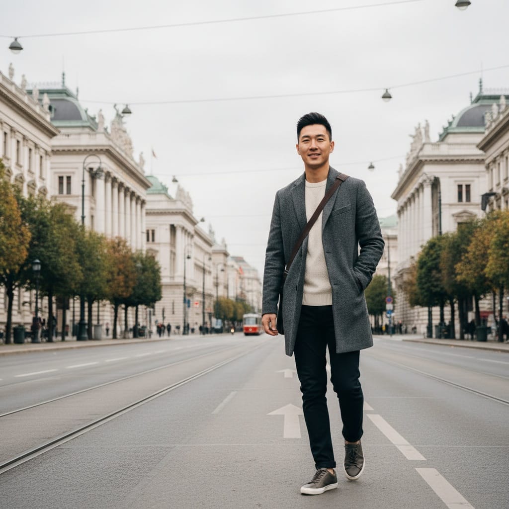slim asian man ringstrasse boulevard walk 78630211