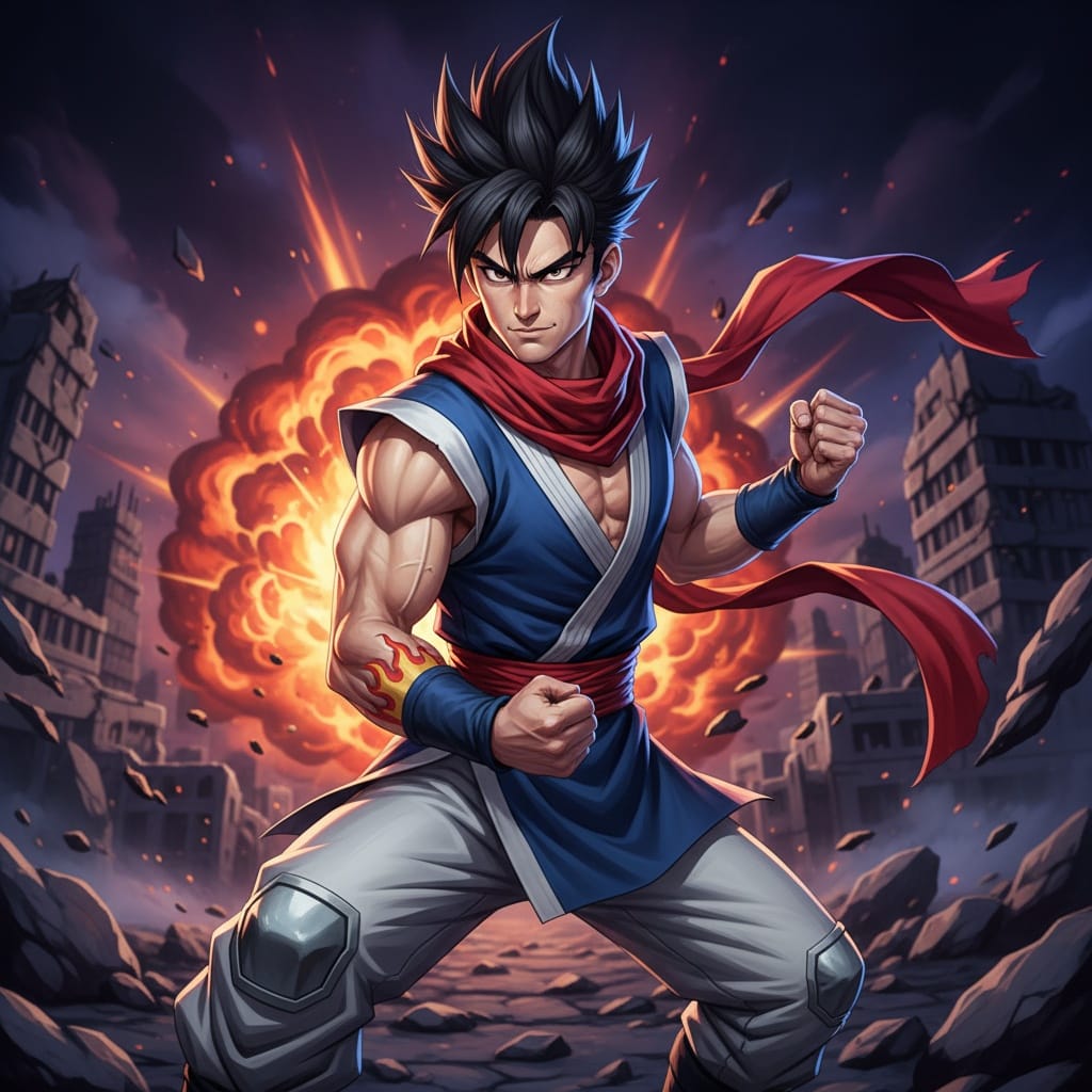 slim asian man shonen hero battle ready 52624190