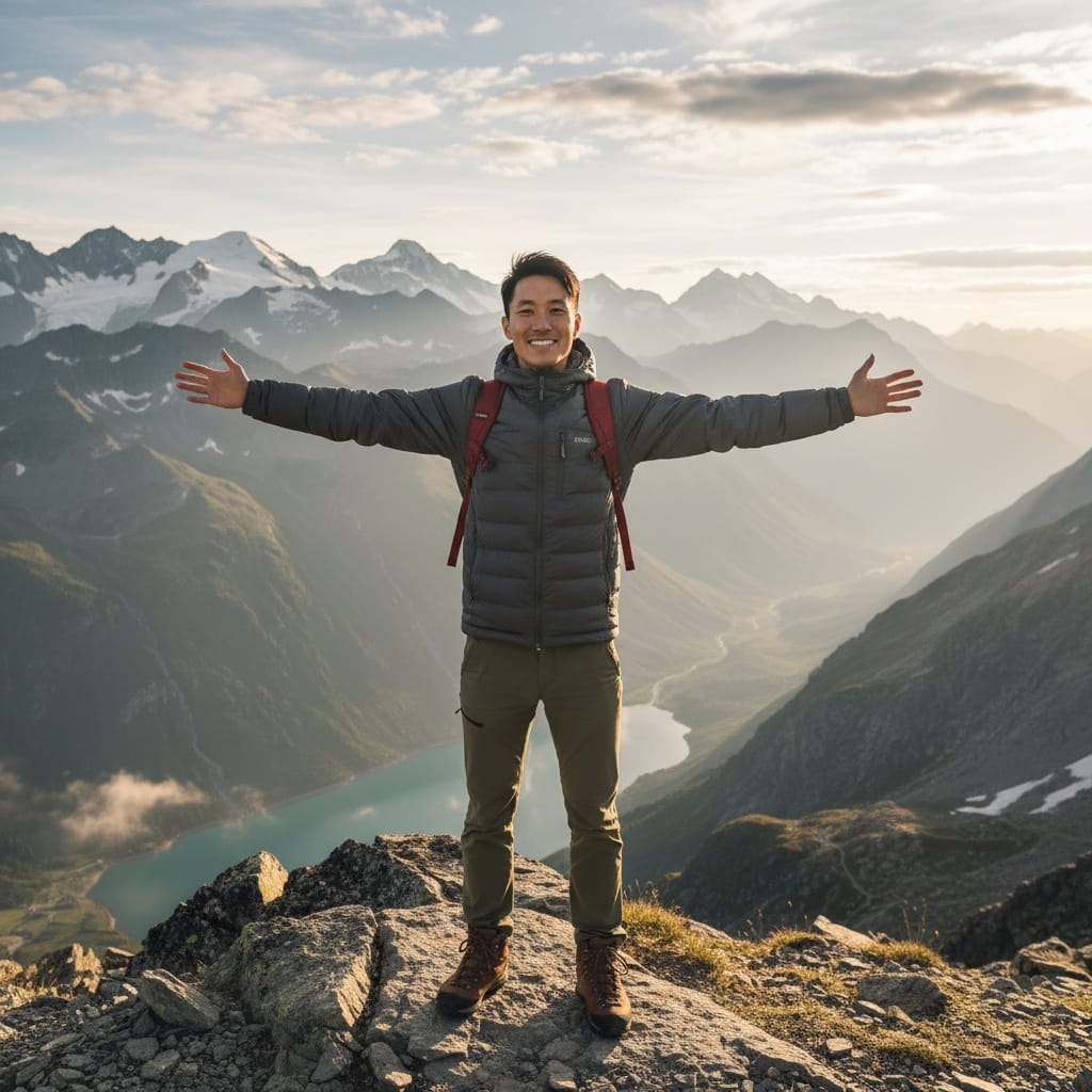 slim asian man swiss alps mountain view 35318813