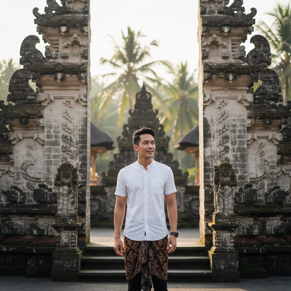 slim asian man temple gates portrait 99952613