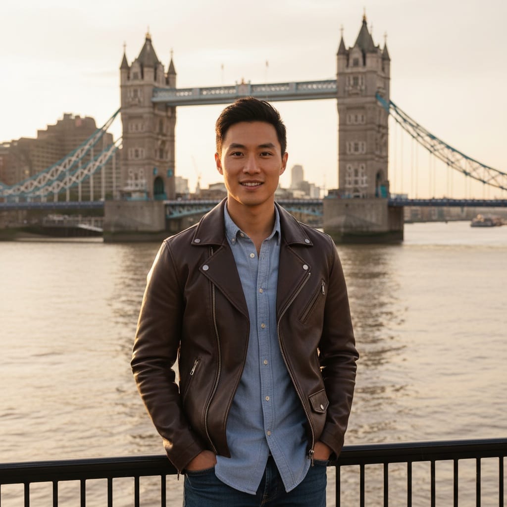 slim asian man tower bridge river view 63126234