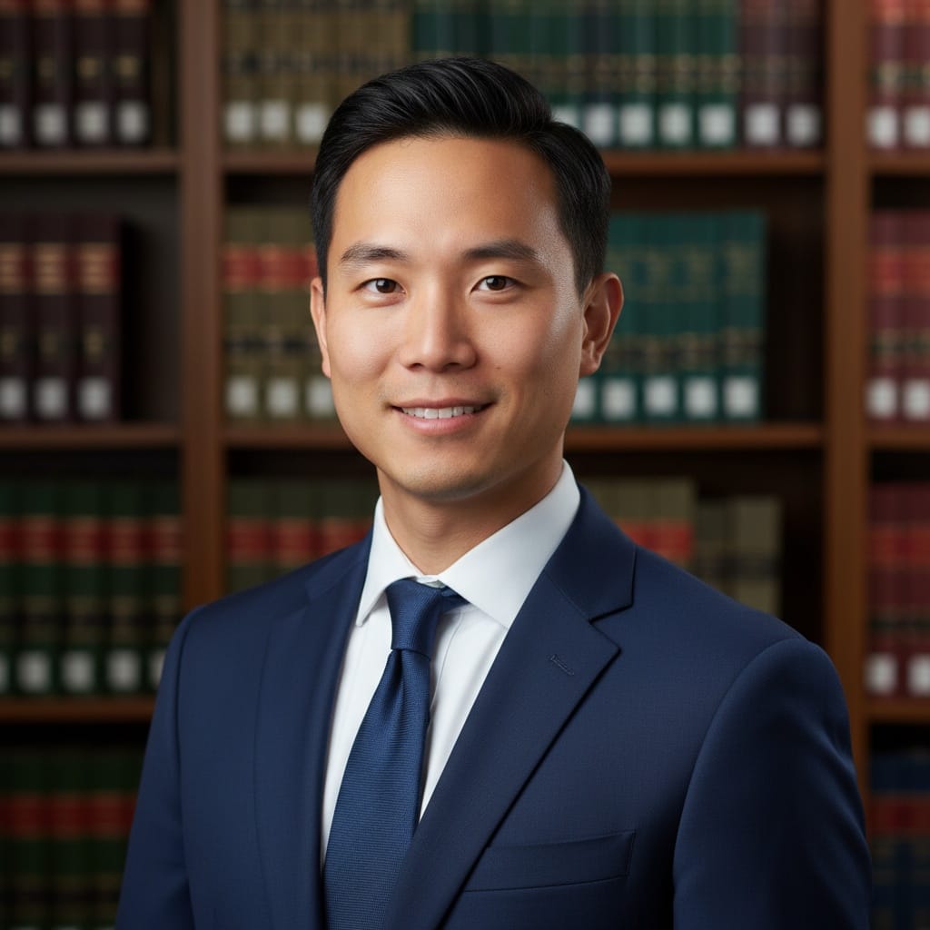slim asian man traditional law library background 35929229
