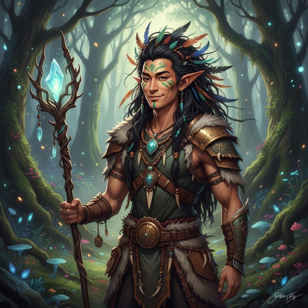 slim asian man tribal wood elf 60533326