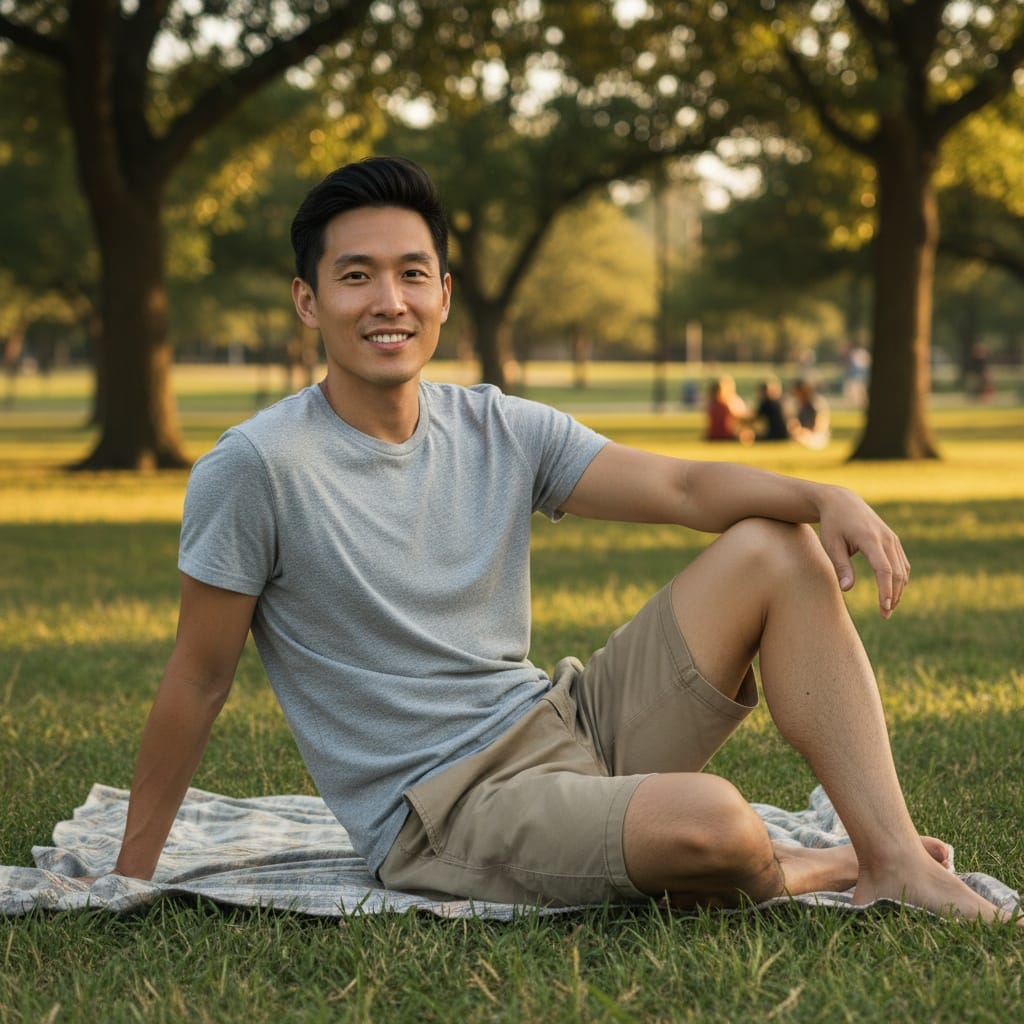 slim asian man zilker park relaxing 17728518