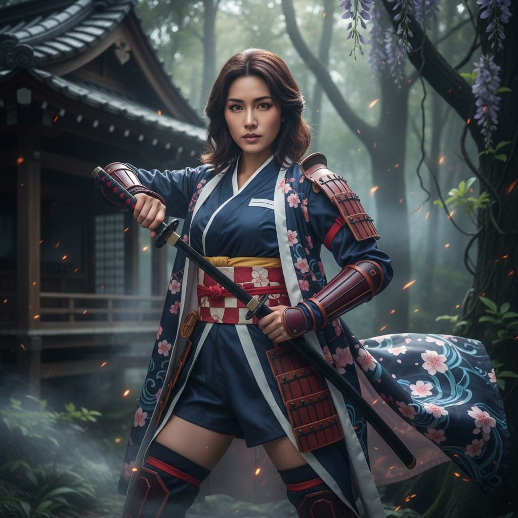 slim asian woman demon slayer warrior 16869401