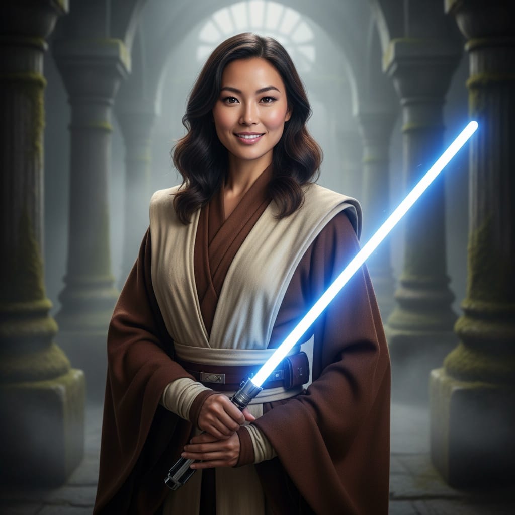 slim asian woman jedi knight portrait 44787107