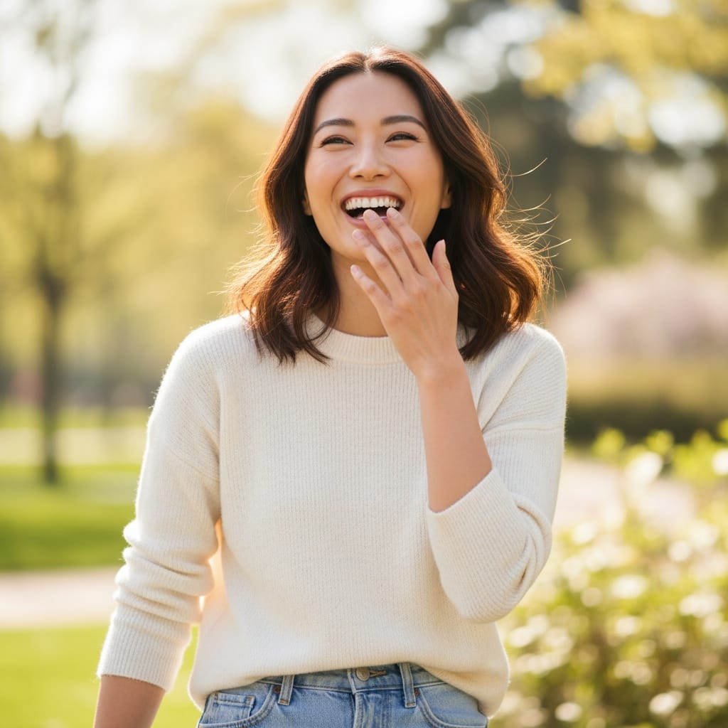 slim asian woman laughing candid moment 65768517