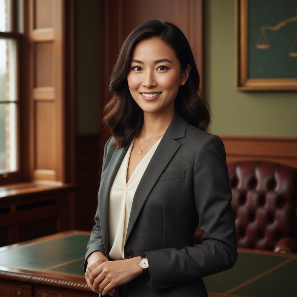 slim asian woman mahogany office prestige 29158428