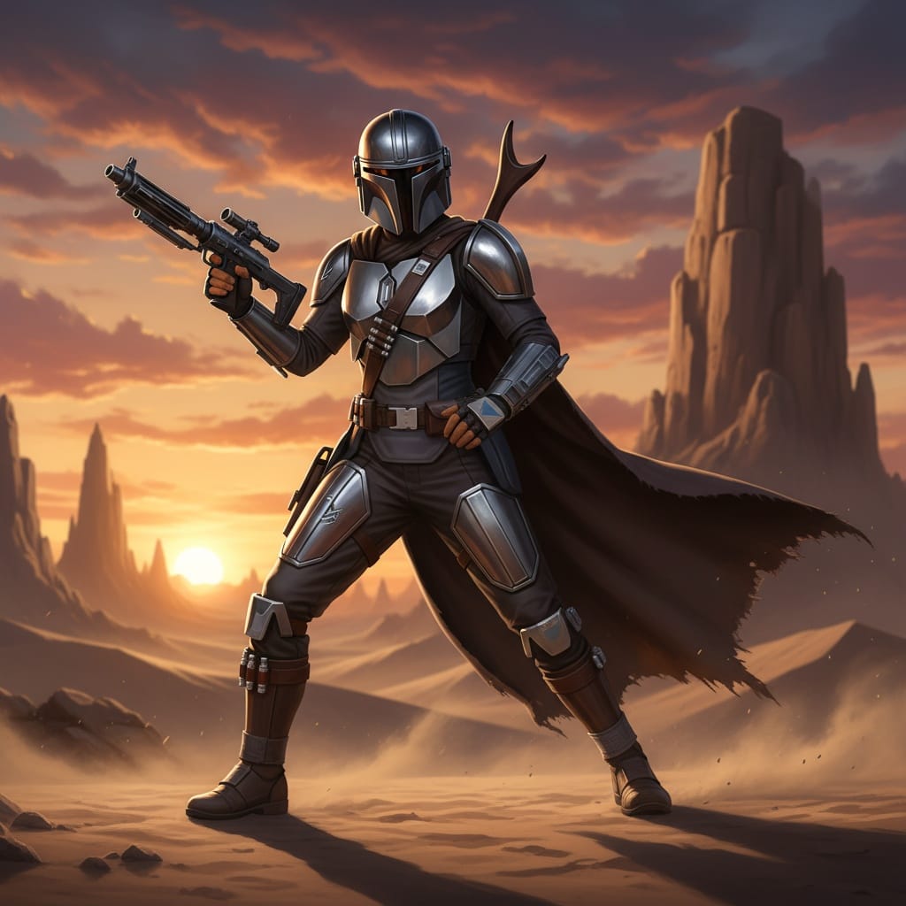 slim asian woman mandalorian warrior stance 12946312