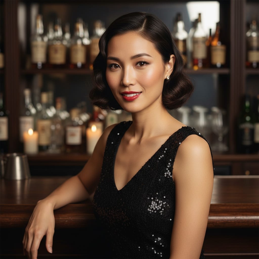 slim asian woman prohibition bar closeup 55186696