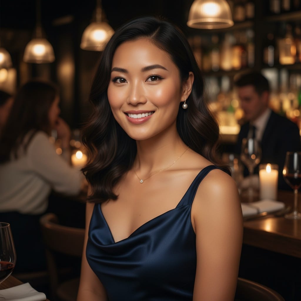 slim asian woman restaurant date ready 53400596
