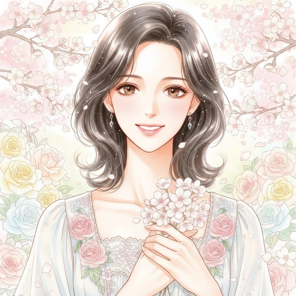 slim asian woman romantic shoujo portrait 80090741