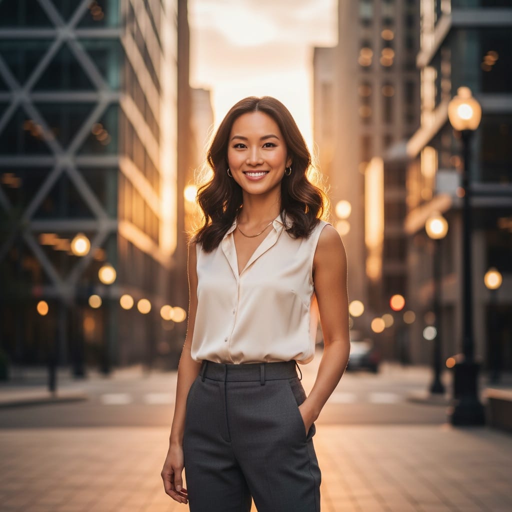 slim asian woman smart casual evening 38127095