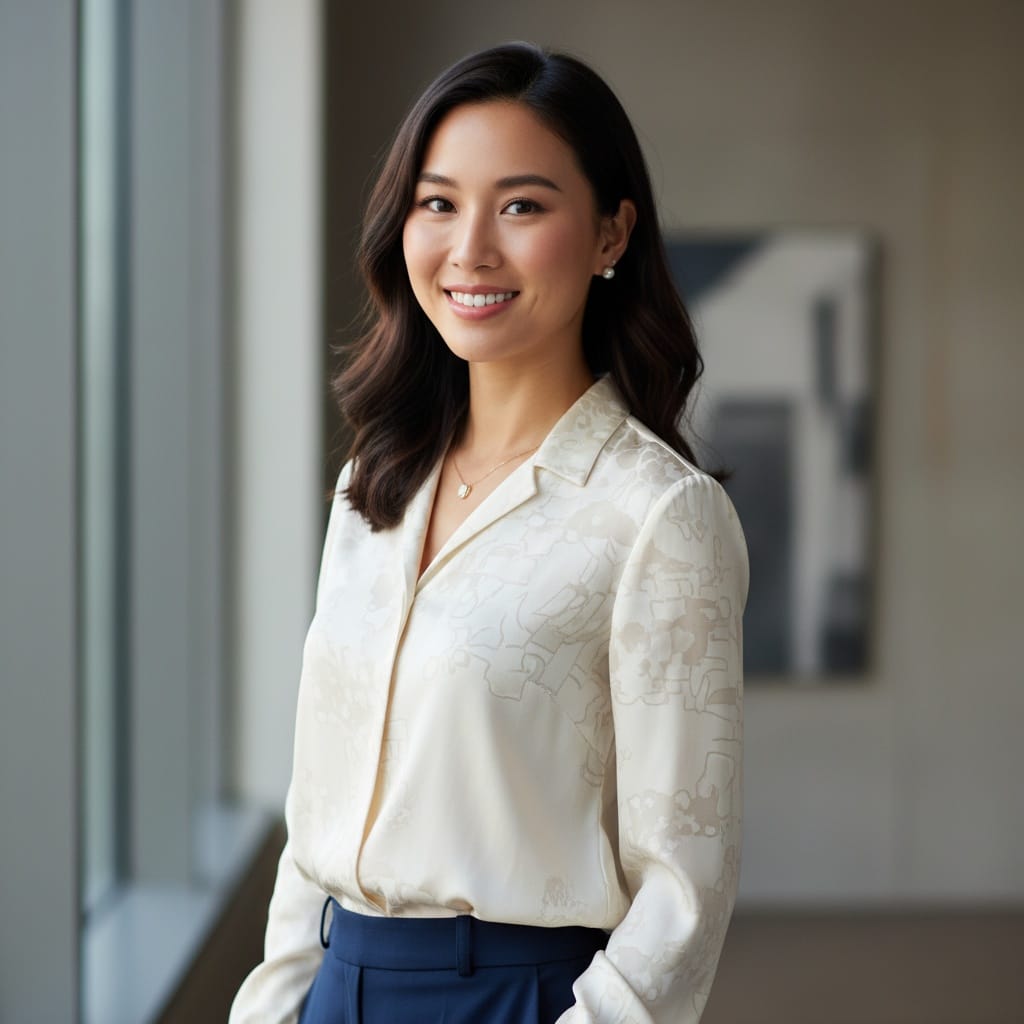 slim asian woman smart casual portrait 78306309