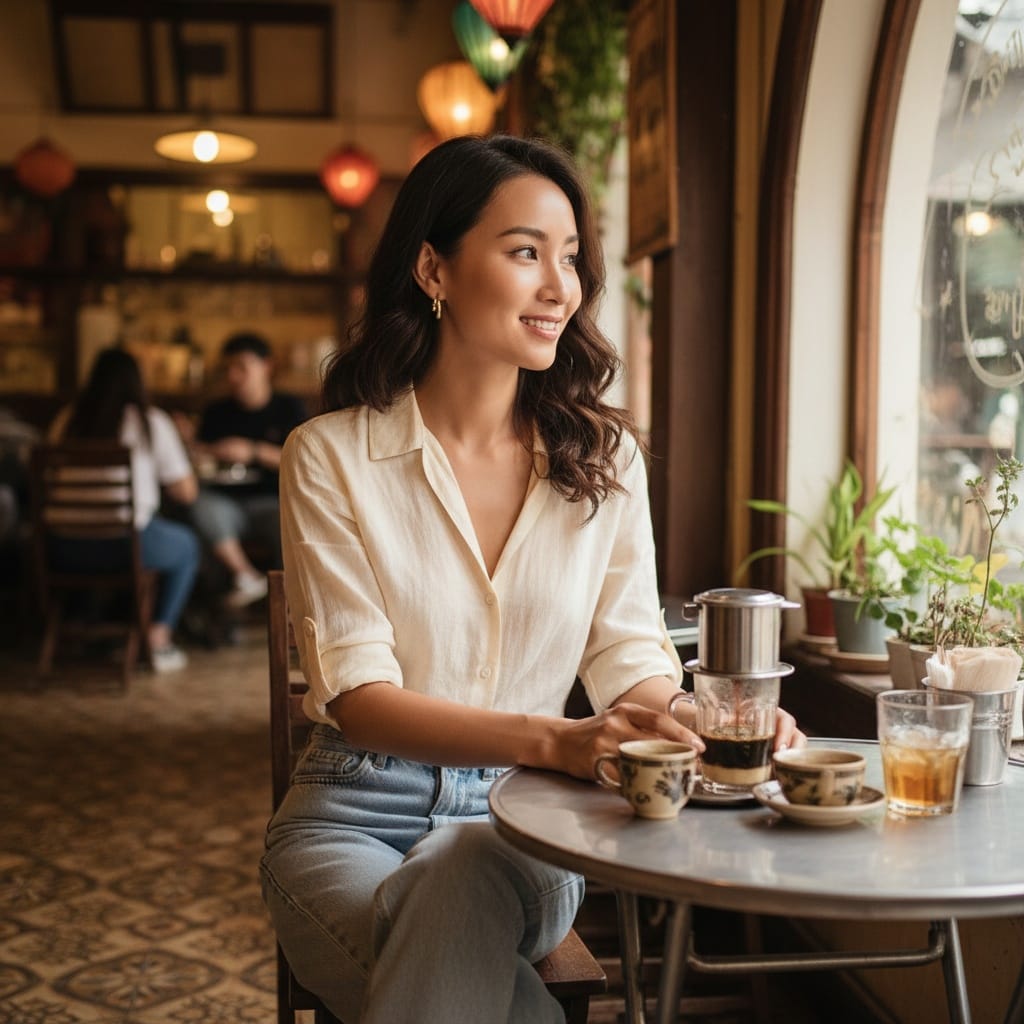 slim asian woman vietnamese coffee shop 30966276