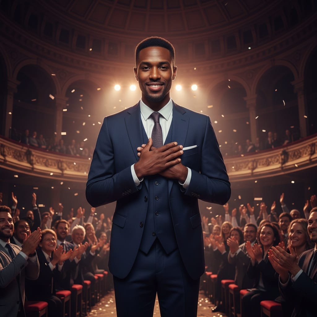 slim black man applause audience reaction 25034213