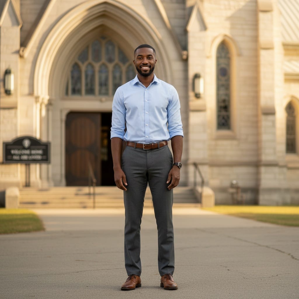 slim black man church Sunday best portrait 61548968