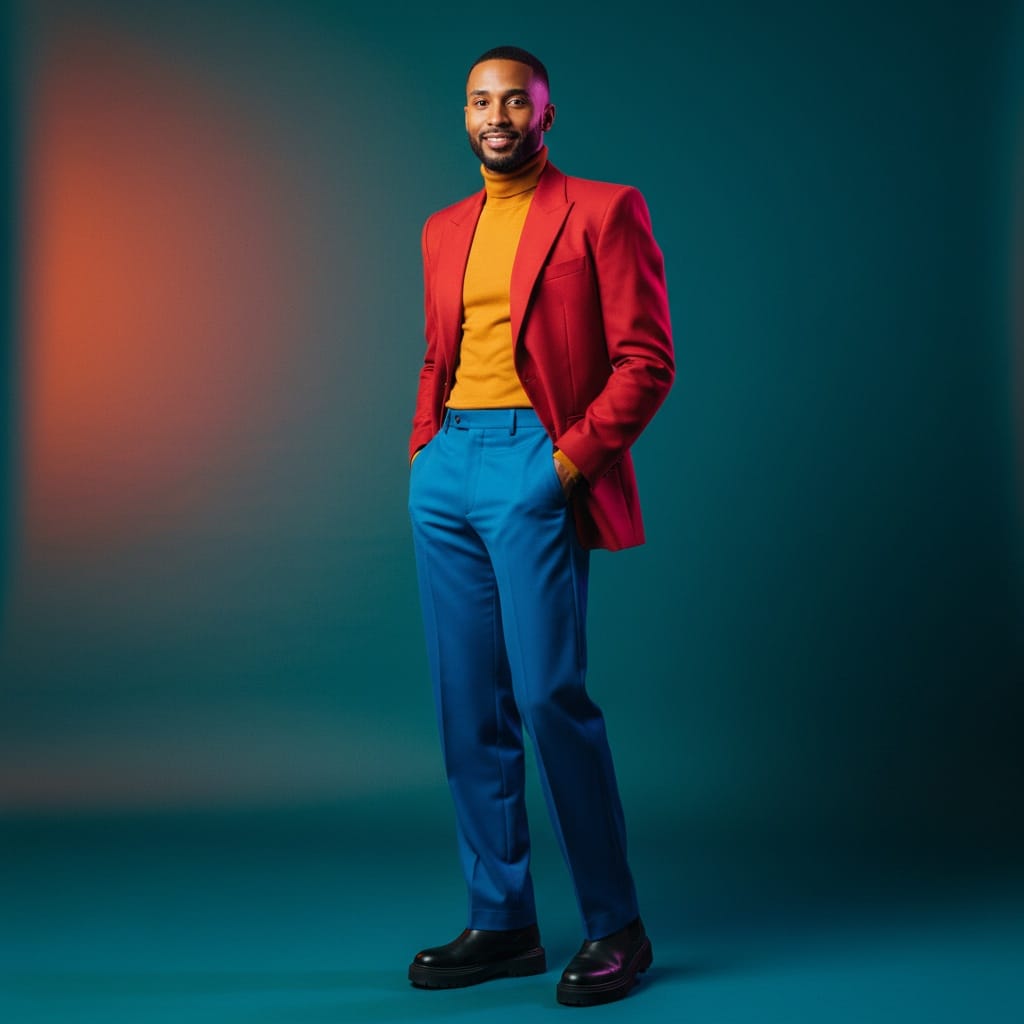 slim black man color backdrop bold 64197081