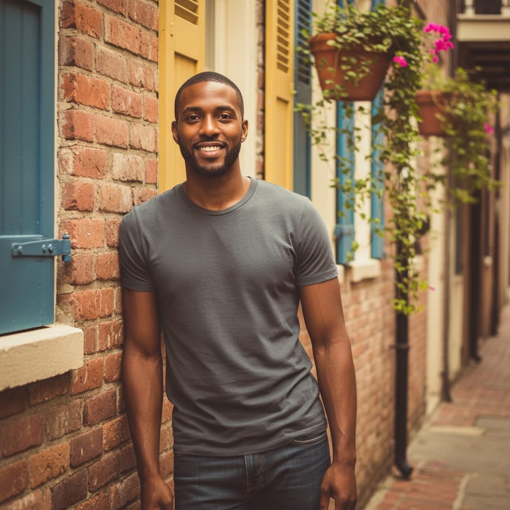 slim black man french quarter alley 55527069