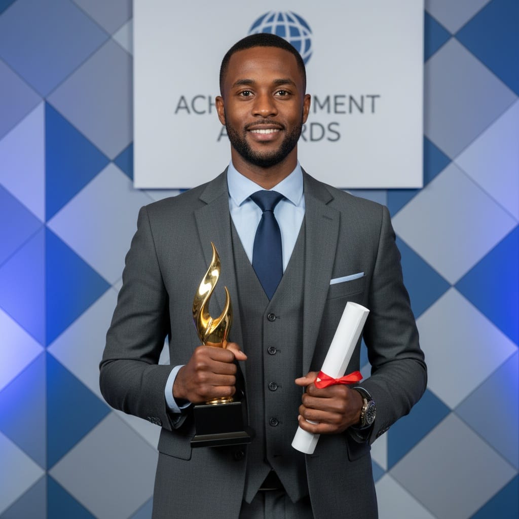 slim black man holding trophy portrait 37800747