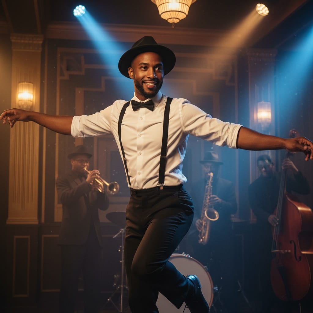 slim black man jazz club dancing action 91046595