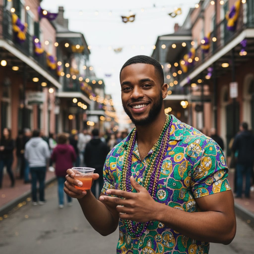 slim black man mardi gras beads celebration 21694816
