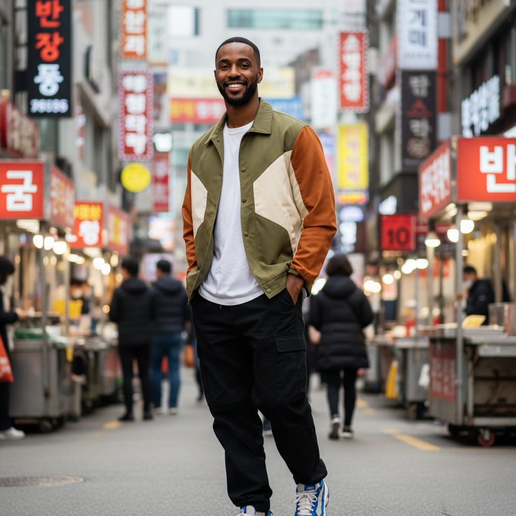 slim black man myeongdong shopping district 36634076