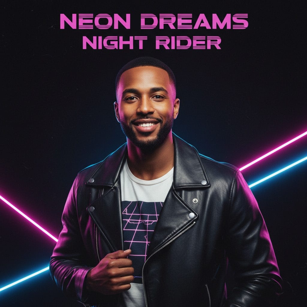 slim black man neon portrait pink blue 35415670