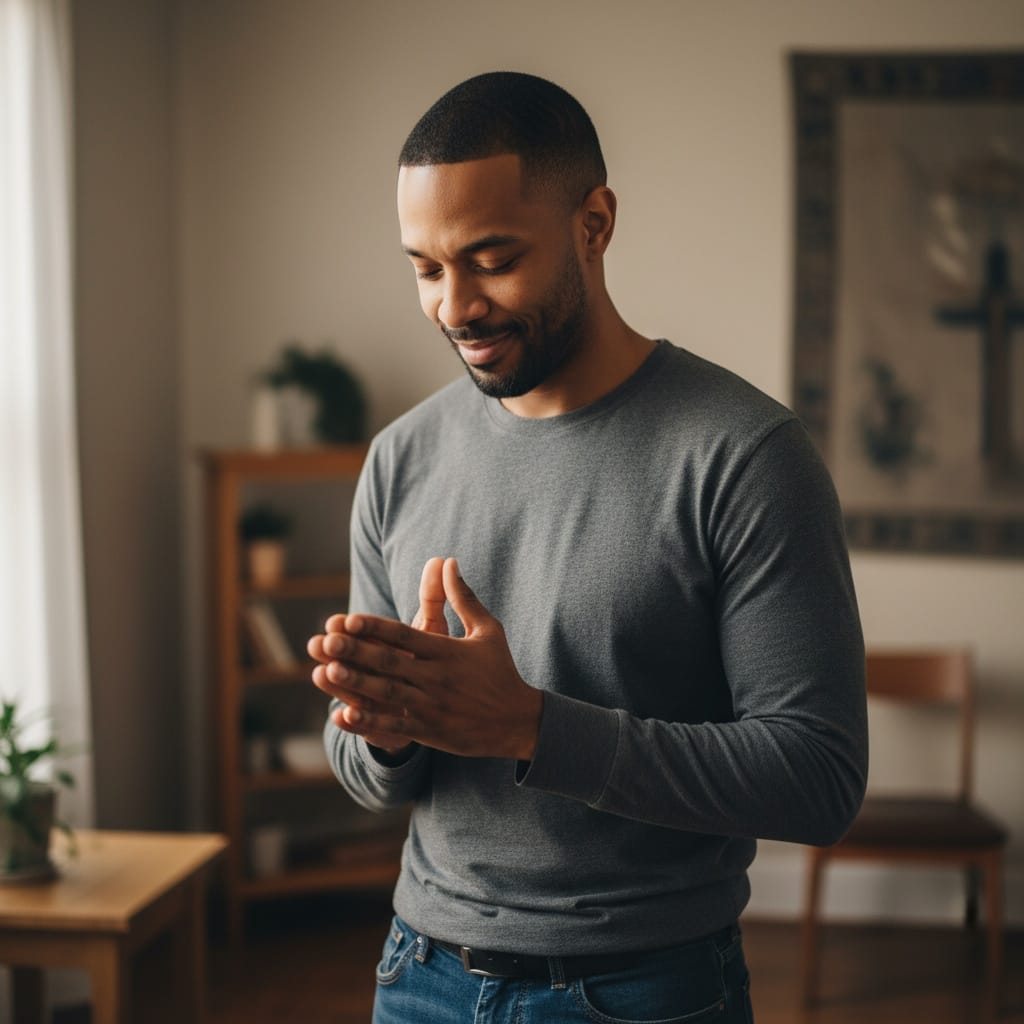 slim black man prayer reflection peaceful 69402538