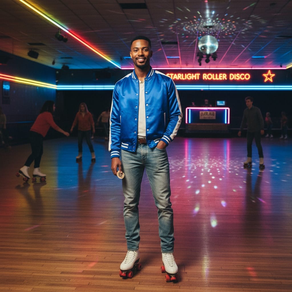 slim black man roller rink atmosphere 50864172