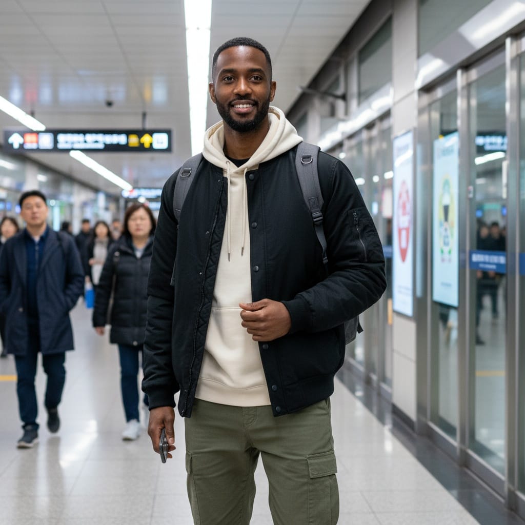 slim black man subway station modern seoul 71495480
