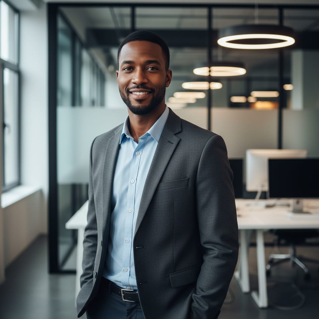 slim black man tech office environment 98319719