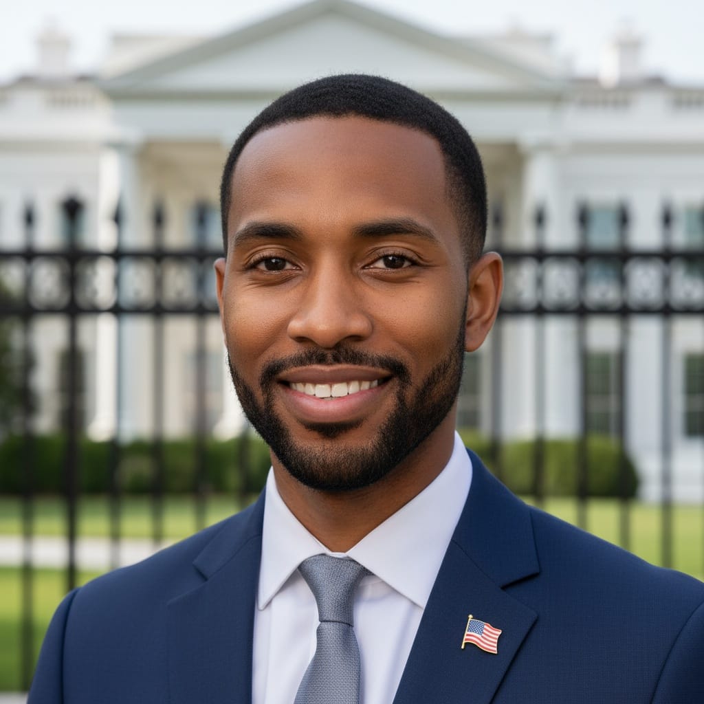 slim black man white house exterior 82805542