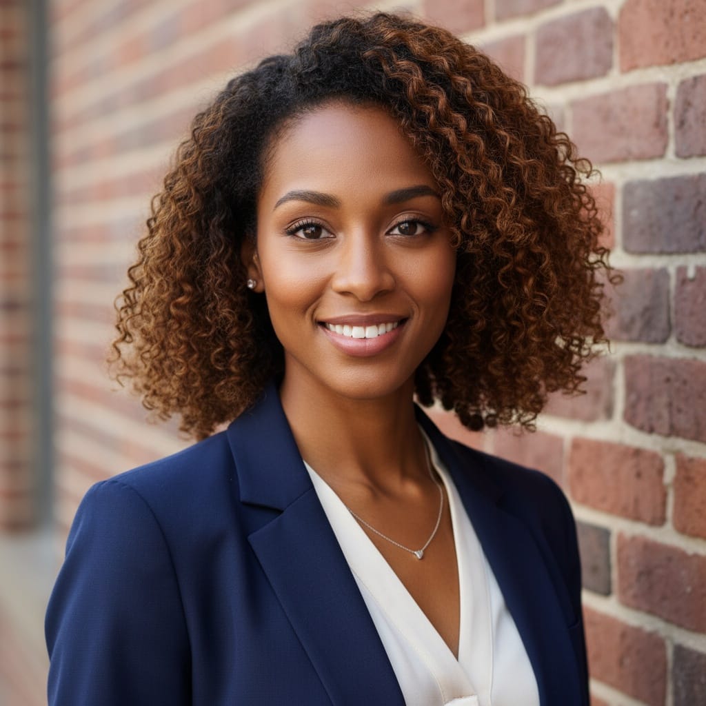 slim black woman brick wall modern 96539676