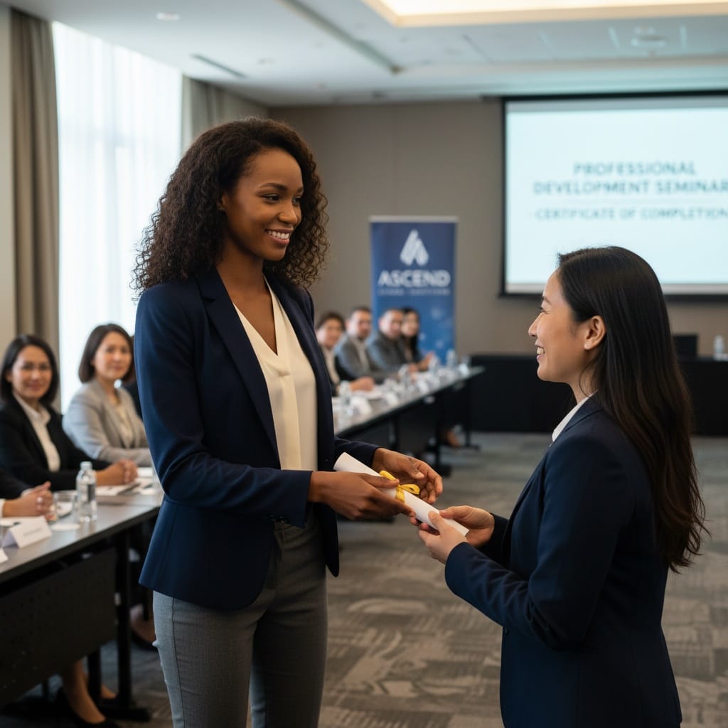 slim black woman certificate presentation moment 35865038