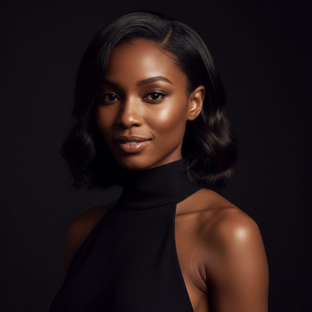 slim black woman dramatic low key portrait 53417569