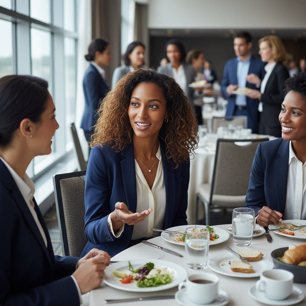 slim black woman lunch networking table 60492524