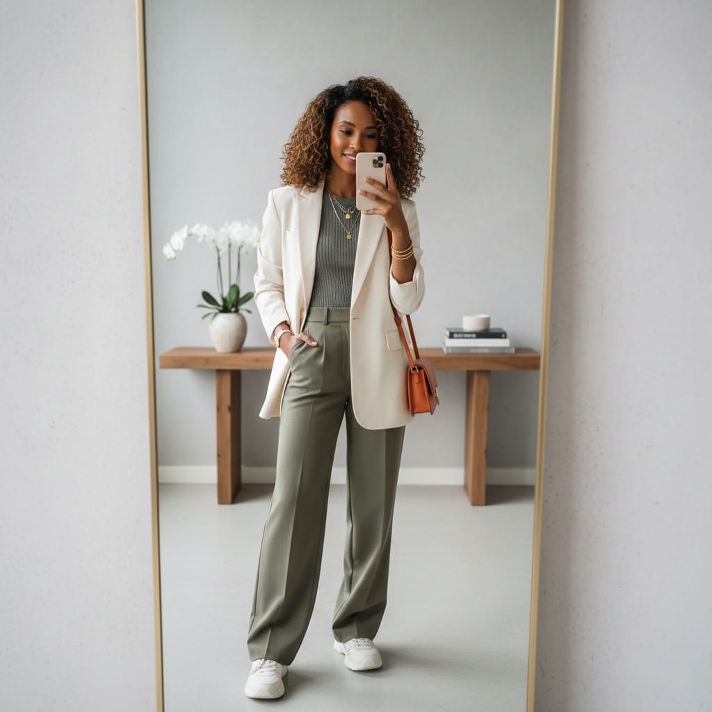 slim black woman mirror selfie outfit check 85361993
