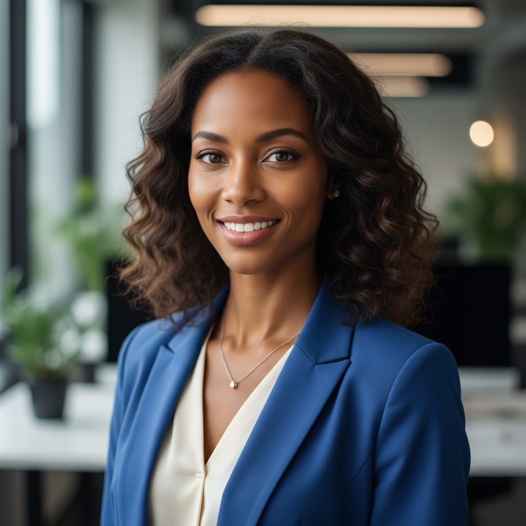 slim black woman modern office blur 28822594